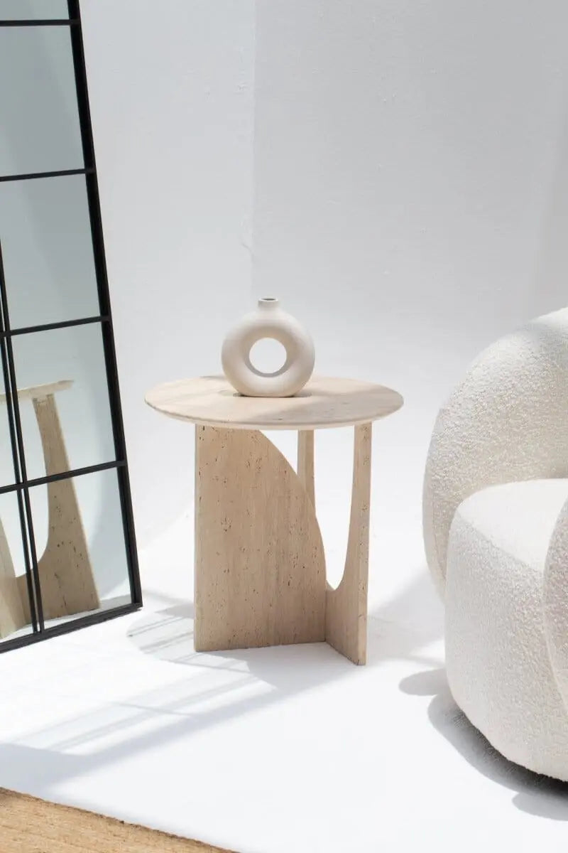 Table d'appoint ronde en travertin