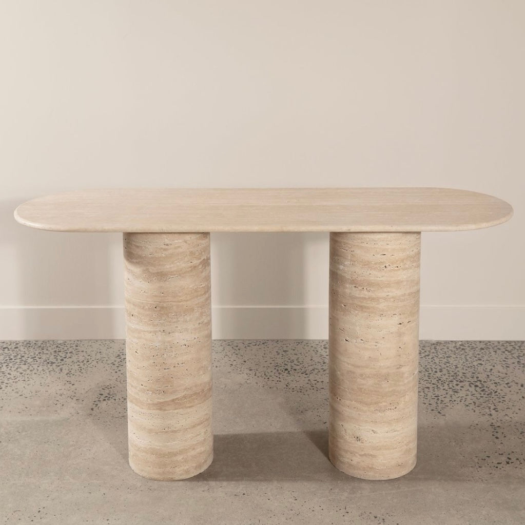 Console en Travertin Ovale – Élégance Naturelle et Intemporelle