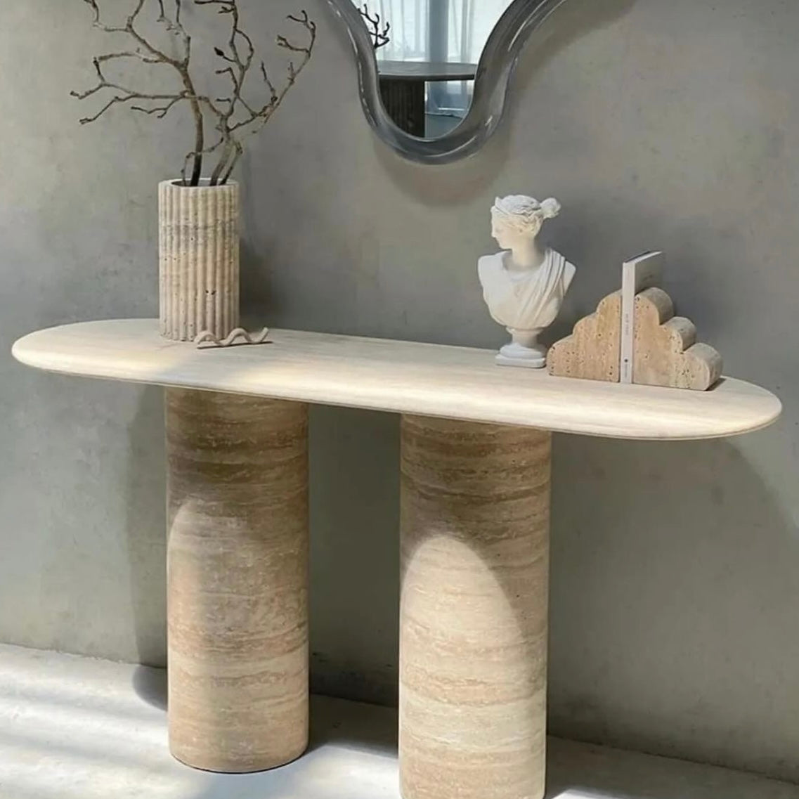 Console en Travertin Ovale – Élégance Naturelle et Intemporelle