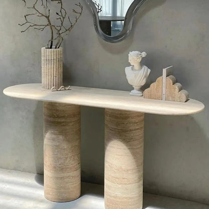 Console en Travertin Ovale – Élégance Naturelle et Intemporelle
