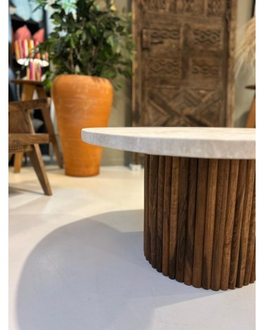 Table basse en travertin et pied en noyer Kabana
