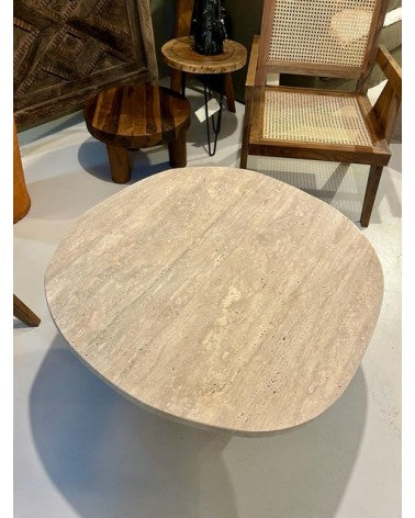 Table basse en travertin et pied en noyer Kabana