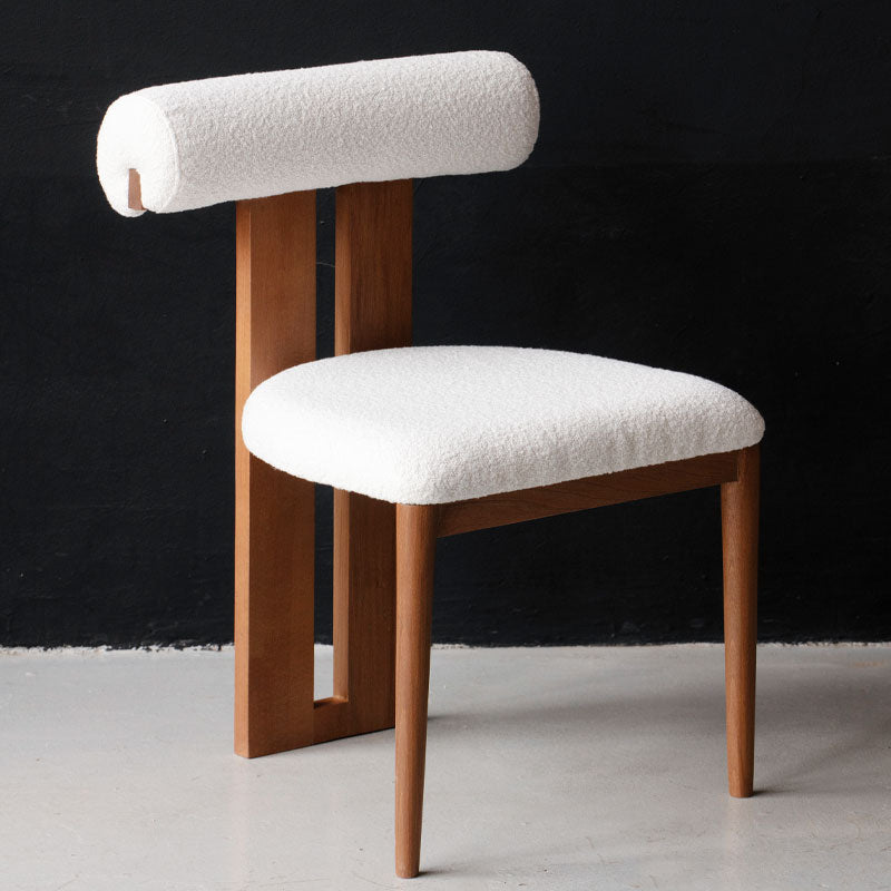 Chaise Design en Bois Massif et Tissu Bouclé