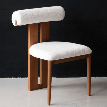 Chaise Design en Bois Massif et Tissu Bouclé
