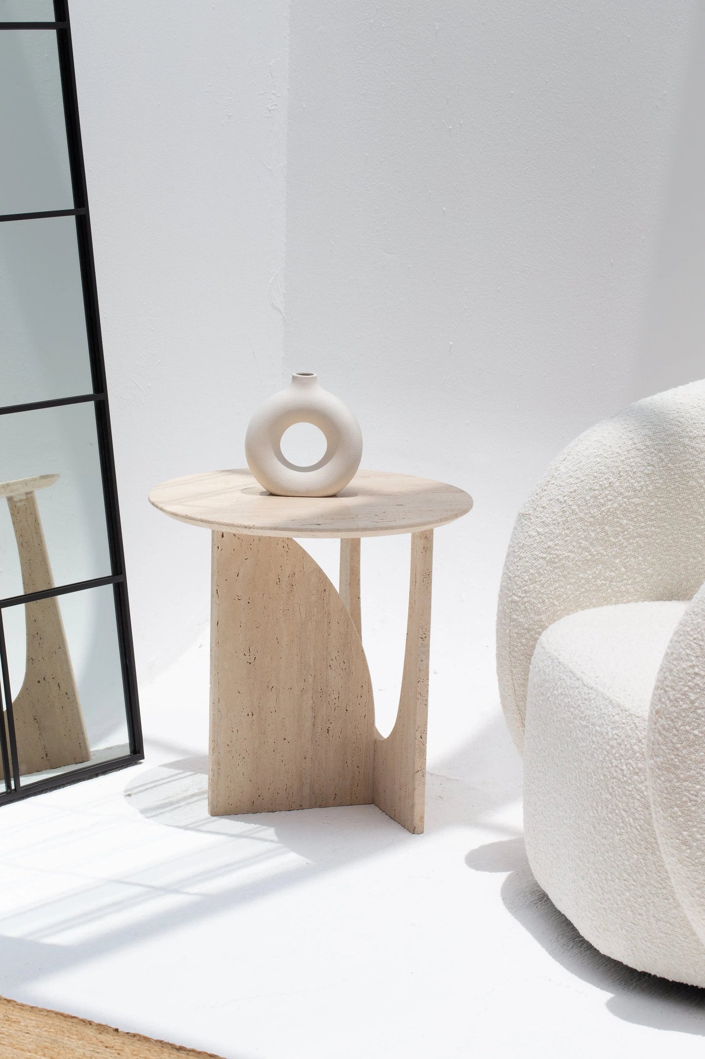 Table d'appoint ronde en travertin