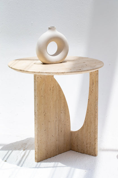 Table d'appoint ronde en travertin