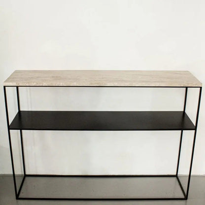 Console d’Entrée en Fer et Travertine