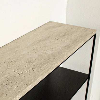 Console d’Entrée en Fer et Travertine