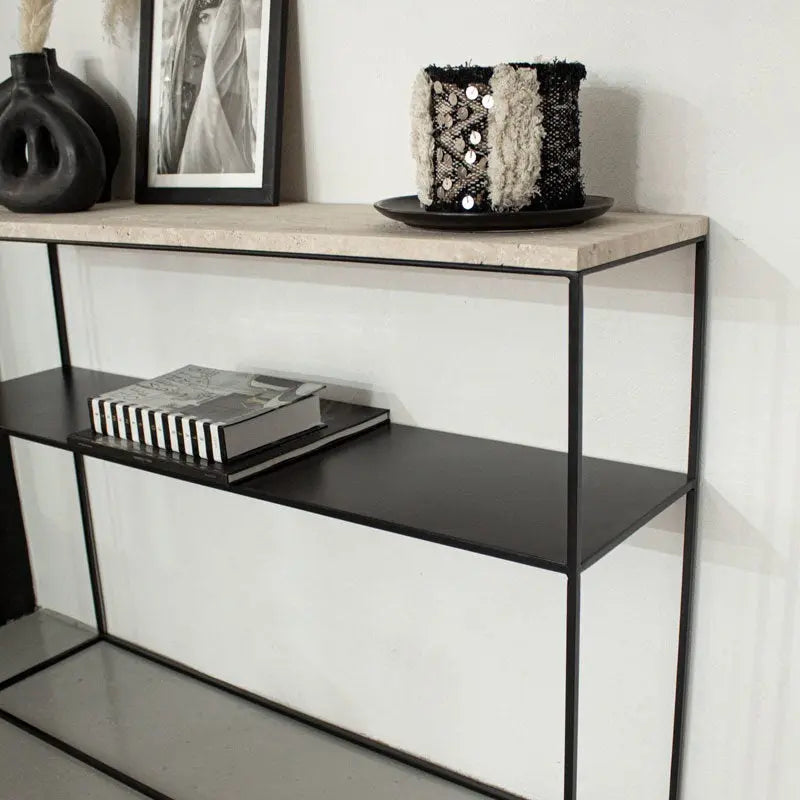 Console d’Entrée en Fer et Travertine