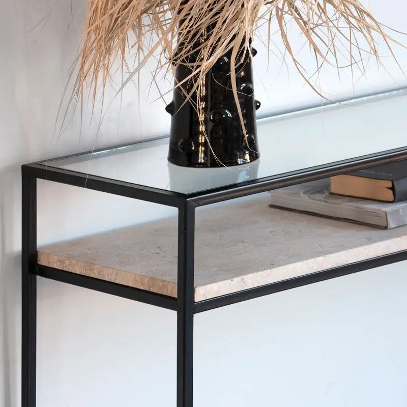 Console en Verre et Travertine